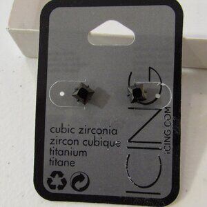 Icing Black Cubic Zirconia Titanium Pierced Studs 1/4" NWT